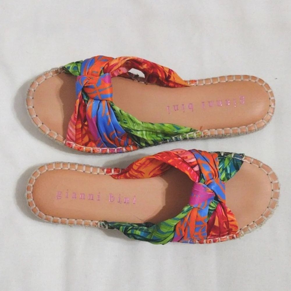 Gianni Bini Summer Beach Espadrille Slides Tropical Print Platform Sandals US 6